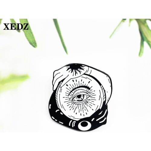 XEDZ Evil Black Eye Enamel Pin Devil Hand Gothic Region Jewelry Embrace Puzzle Eye Metal Inbadge Fashion Black Punk lapel brooch