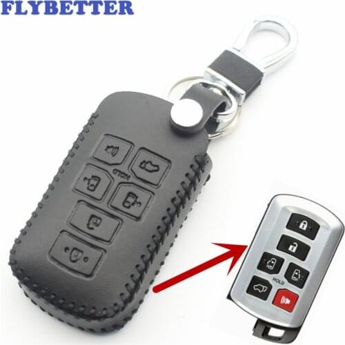 FLYBETTER Genuine Leather 6Button Keyless Entry Smart Key Case Cover For Toyota Sienna Car Styling L84