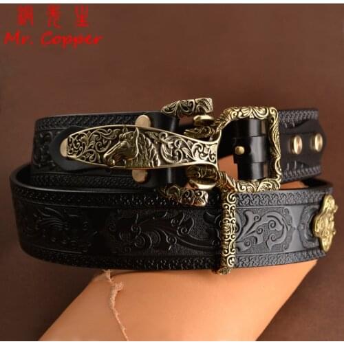 Horse Head Cavalryman Belt Buckles Handmade Solid Copper Men Buckle for 38mm Cow Leather Belts DIY Brass Waistband Accessories