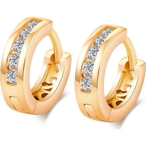 Classic Round Cubic Zirconia Hoop Earring Real Yellow Gold Filled Vintage Hollow Out Earrings for Women