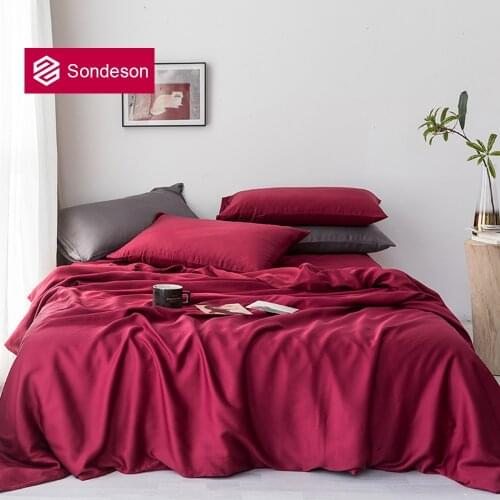 Sondeson Women 100% Silk Wine Red Beauty Bedding Set Silk Healthy Skin Queen King Duvet Cover Flat Sheet Pillowcase Quilt Cover