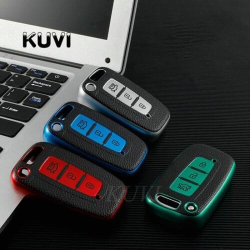 Leather Car Key Case Cover For KIA RIO K2 K3 Sportage For Hyundai Solaris HB20 Veloster SR IX35 Accent Elantra i30