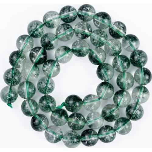 Natural Stone Smooth Clear Green ghost Crystals Round Loose Beads 4/6/8/10/12mm for Jewelry Making DIY Bracelet Accessories