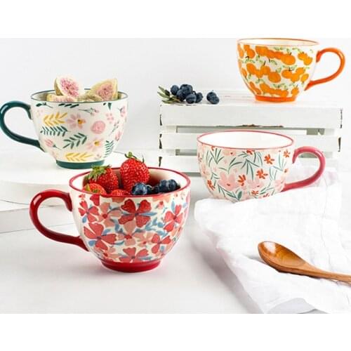 Mug Nordic Ceramic Cup With Handgrip Flower Mugs 460ml Microwave Coffee Cups Home Drinkware Milk Mug For Breakfast Tazas