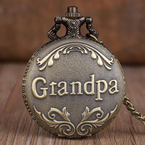 Retro Antique Retro Grandpa Quartz Pocket Watch with chain Bronze Necklace Top Unique Art Collectibles Gifts for Grandpa