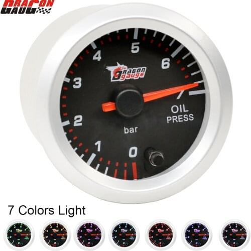 Dragon 52MM 7 Colors BackLight Auto Car Stepper Motor Oil Pressure Gauge For 0-100 PSI Meter Free Shipping