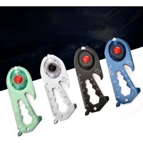 Multifunctional Pocket Tool Card with LED Light Stainless Steel Fish Bone Shape Bottle Opener Key Hole Outdoor Camping Survival