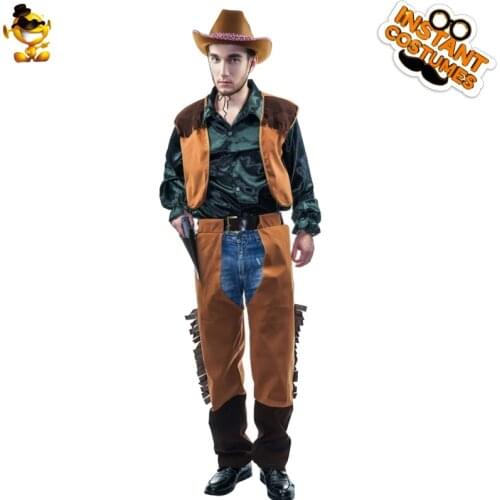 Halloween Men Cowboy Long Sleeve Costume Carnival Western Cowboy Style with Adult Costume Suit for Christmas Party Dress Up