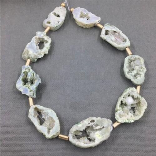 MY1000 Freeform Crystal Druzy Geode Titanium Slice Beads,15.5 Inch Full Strand Flat Slab Beads