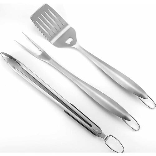 3PCS Barbecue Set Stainless Steel BBQ Utensil Ergonomic Food Tongs Serving Tongs Reusable Fork Turner BBQ Tools Kitchen Gadgets
