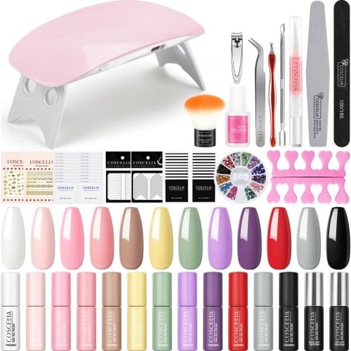 Nail Set Gel Polish Semi-permanent Varnish with UV LED Dryer Lamp Stickers for Nails Art Decoration Nail Primer All for Manicure