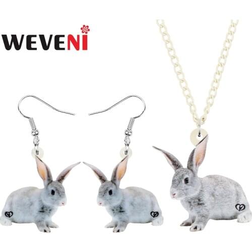WEVENI Acrylic Easter Bunny Rabbit Jewelry Sets Lovely Hare Animal Necklace Earrings For Women Kids Girl Fashion Birthday Gift