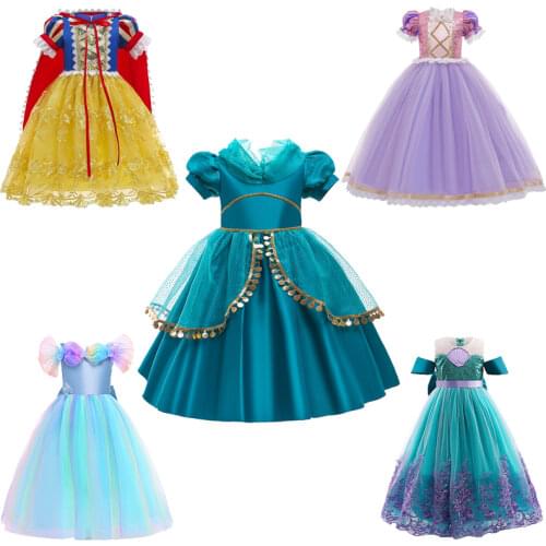 Cosplay Costume Jasmine Dress Summer Casual Snow White Party Dress Little Princess Fantasy Baby Girl Dresses For 2-10 Years Old