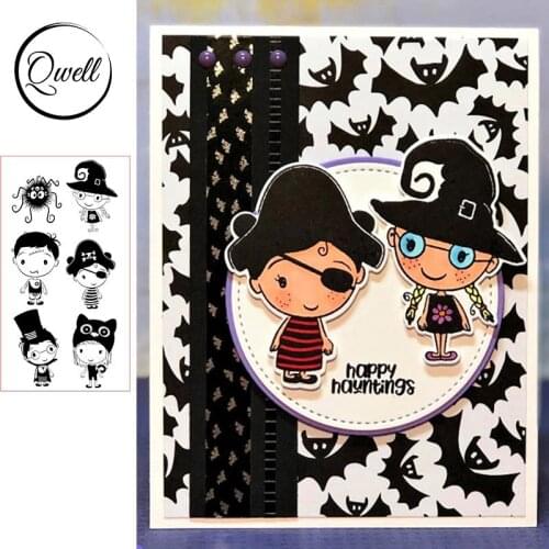 QWELL Halloween Boy & Girl Clear Stamps for Scrapbooking and Card Making Paper Craft Transparent Silicone 2019 New