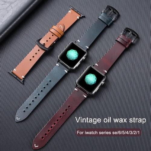 Vintage oil wax leather watchbad For apple watch strap 44mm 40mm 38mm 42mm Cowhide strap for iWatch Series 6 SE 5 4 3 UTHAI A72