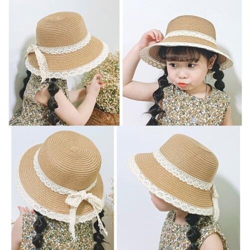 Ladies Summer Lace Bowknot Straw Caps Big Brimmed Hat Sun Hat Child Sun Hat for Baby Girl Comfortable Breathable Parent-Child