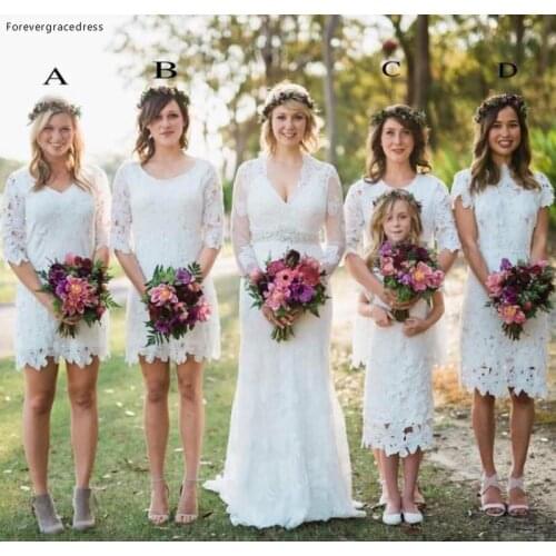 Mixed Country Style Bridesmaid Dress Lace Summer Garden Boho Bohemian Wedding Party Guest Maid of Honor Gown Plus Size Custom