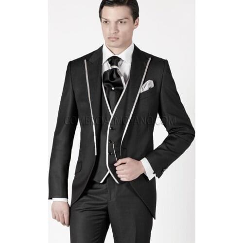 New Arrival Groom Tuxedo Black Groomsmen Peak Lapel Wedding/Dinner Suits Best Man Bridegroom (Jacket+Pants+Tie+Vest) B474
