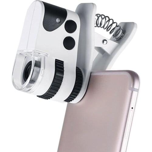 60X 10mm LED Cell Phone Microscope Rechargeable Rotary Type Universal Clip-type Cellphone Microscope Magnifier