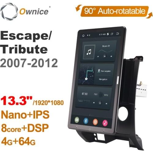 Tesla 1920*1080 Android 10.0 13.3 Inch Rotation Autoradio 1 Din for Ford Escape/Tribute 2007 - 2012 Car Radio Auto Multimedia