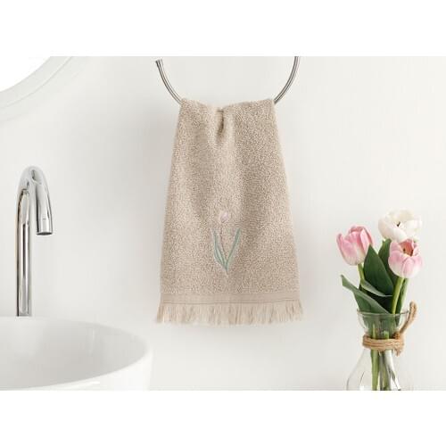 Tulip Embroideried Hand Towel 30x40 cm Dark Beige