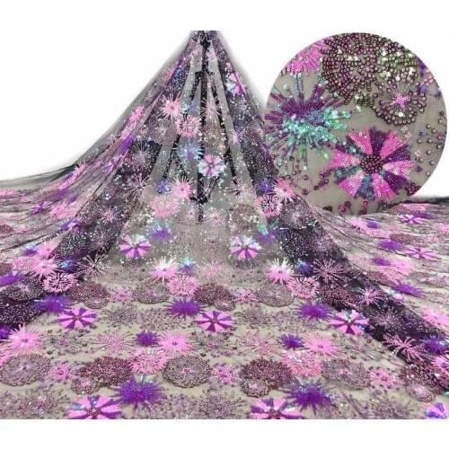 High Quality African Mesh Lace Fabric Nigerian Style Sequins Tulle Embroidery Craft Sewing Designer Party Wedding Dress 5 Yards