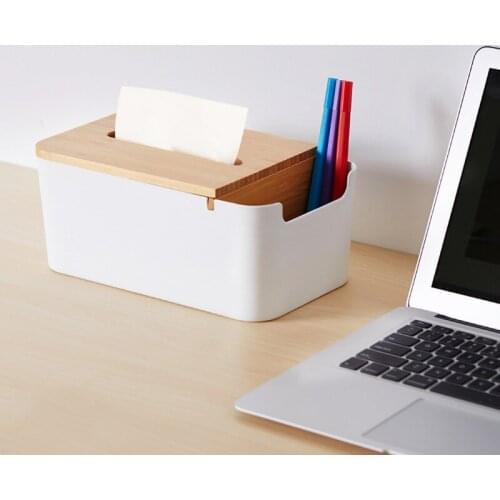 Youpin Bamboo Fiber Tissue Box Stationery Makeup Container Desktop Storage Box for Office Smart Home Remote Control
