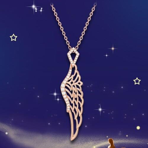 Jewelry on the neck silver angel necklace female gold wings flashing diamond feather clavicle chain necklaces for women