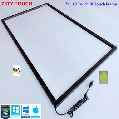 ZSTY Touch 75 inch IR touch frame 10 points touch dustproof infrared multi touch screen panel for any interactive machine