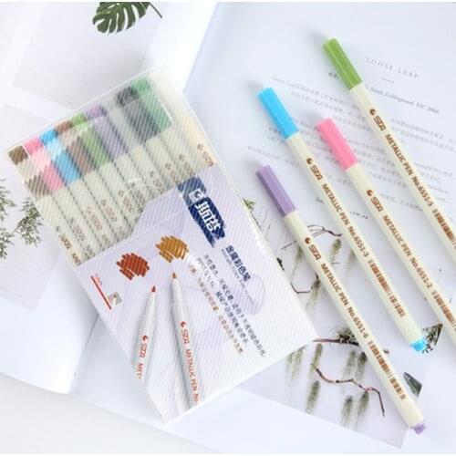 10Pcs/Pack STA Metallic Colored Ink Water Chalk Pen for Scrapbook Photo Album Drawing Watercolor Art Marker Gel Pens Stationery
