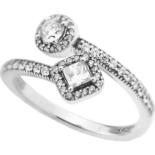 100% Authentic S925 Sterling Silver Abstract Elegance Crystal Finger Rings For Women Weddubg Engagement Jewelry Wholesale