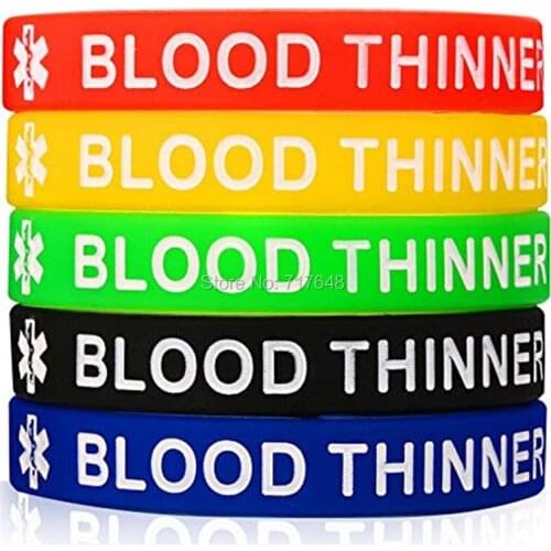 100pcs 5 colors BLOOD THINNER wristband silicone bracelets free shipping by epacket A