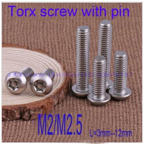 100pcs/lot M2/M2.5 Torx screw with pin round pan head torx screw with pin stainless steel 304 Length 3mm--12mm