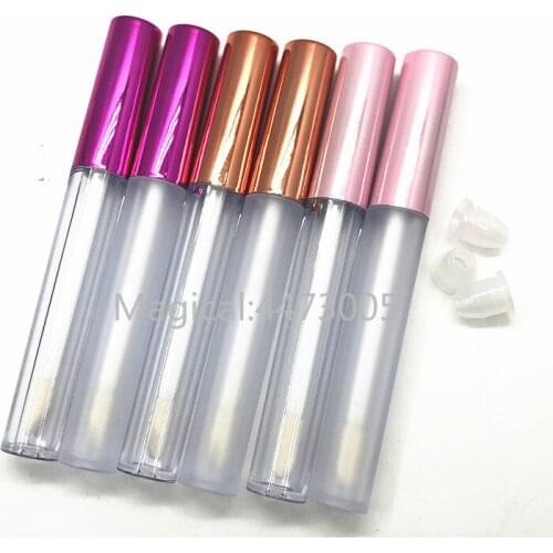 2.5ML Plastic Frosted Empty Lipgloss Tube Gold Cap,Clear Cosmetic Lip Gloss Container,Refillable Pink Empty Lip Gloss Tubes
