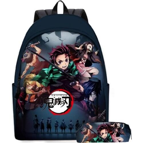 2pcs/Set Anime backpack Cosplay Demon Slayer Kimetsu no Yaiba Kamado Tanjirou Kamado Nezuko Agatsuma School Bag Anime Mochilas