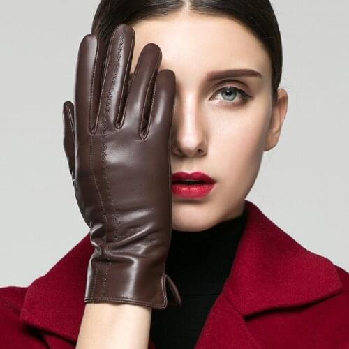 2019 New Fashion Autumn Genuine Leather Women Gloves Female Winter Warm Velvet Touch Screen Gloves Leather Sheepskin Mittens