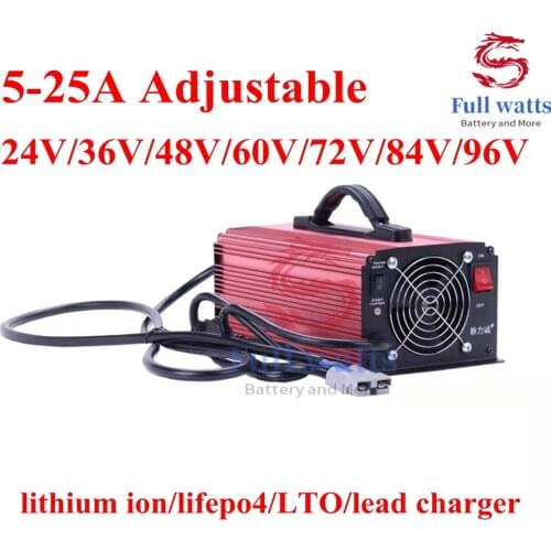 48v 25A charger 5-25A adjustable current smart 5A 6A 8A 10A 12A 15A 25A for 58.4v lifepo4 54.6V Li ion LTO lead acid battery