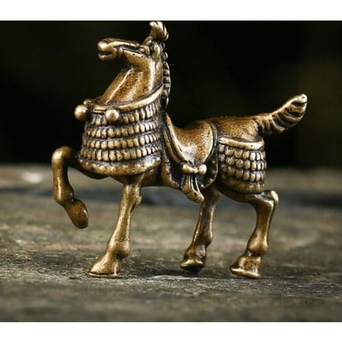 Antique Brass Solid Miniature War Horse Ornament Figurines Bronze Zodiac Animal Statue Table Decoration Crafts Home Accessories