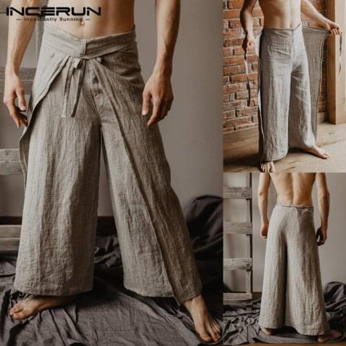 INCERUN Women Men Wide Legs Pant Baggy Harem Casual Pant Loose Fitness Solid Fishermen Trousers Drawstring Massage Pants Hombre