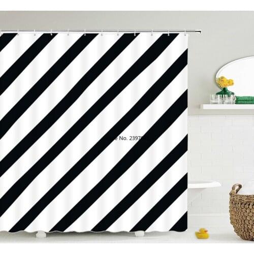 Black and White Striped Shower Curtain With Hooks Waterproof Polyester Fabric Geometric Pattern Home Decor Bathroom Curtain