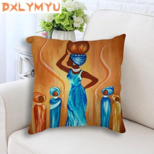 Decorative Back Cushion Cover African Life Oil Painting Printed Pillowcase Sofa Linen Cotton Throw Pillow Case Home Decor