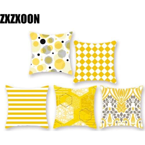 Decorative Throw Pillows Case Geometric Wave Stripe Yellow Polyester Cushion Cover Cojines Decorativos Para Sofa Car Home Chair