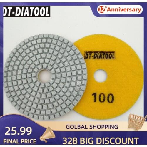 DT-DIATOOL 10pcs Diameter 4"/100mm Diamond Wet Polishing Pads #100 White Resin Bond Natural Stone Granite Marble Sanding Discs