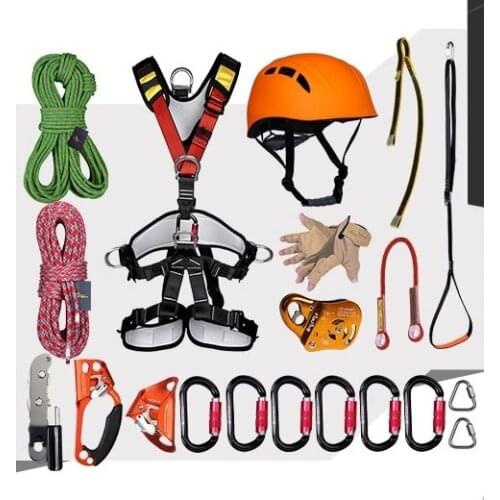 10--20M, 2700KG double ropes aerial work fast safety insurance working static rope sport harness, full set outdoor glass