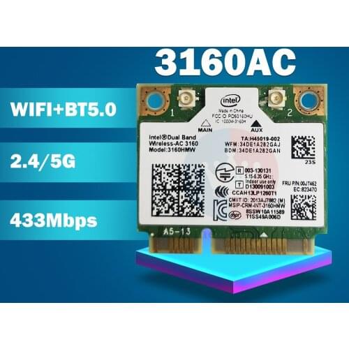 Dual Band 3160HMW AC AC3160HMW 3160AC Half Mini PCI-E FRU:00JT462 Wireless Wlan+BT Wifi Card for Lenovo M30-70 M40-70 laptop