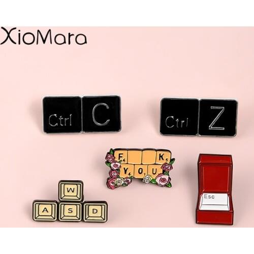 Meme Keyboard Enamel pins Ctrl C / Z WASD ESC Keys tablets Brooches Gift Game icon Denim Jeans Badge Button Enamel Lapel pins