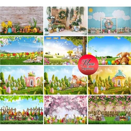 NeoBack Blue Wood Wall Fence Spring Easter Green Grass Potted Flower Garden Baby Kid Photography Backdrop Photo Photocall Banner
