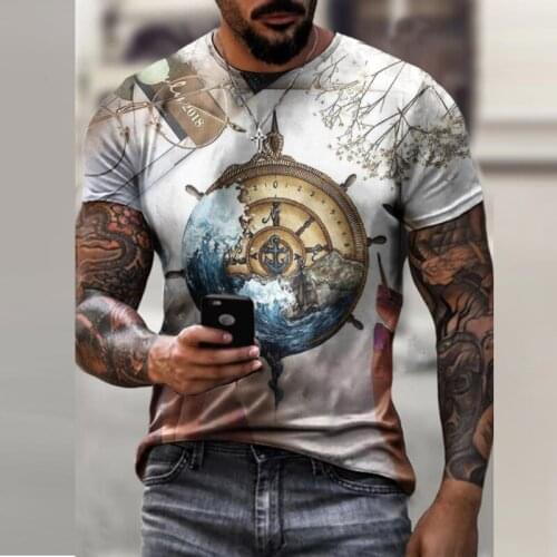 Retro Pattern Printing Mens Casual Tee Shirts 2021 Summer O-Neck Tops Pullovers Fashion T-Shirts Men Clothes Harajuku Streetwear