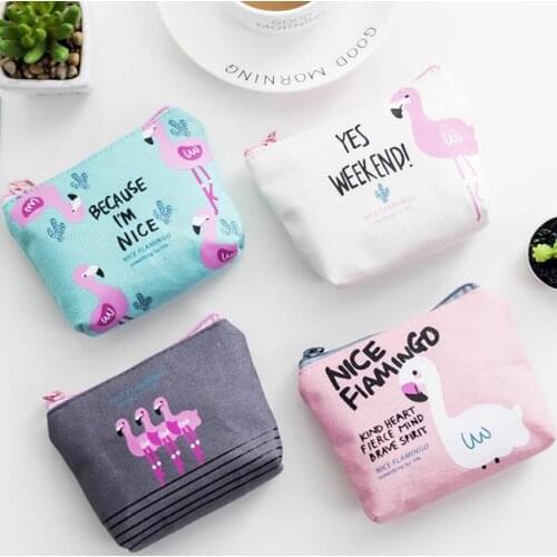 Hawaii wedding party flamingos gift bags canvas coin purse with pink flamingo birthday shower Back To School favors zipper bag