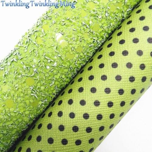 GREEN Chunky Glitter Canvas Sheet, 8"x11" Glitter Sheets, Printed Dots Faux Leather Sheet For Hair Bow & Earring Fabric XM060